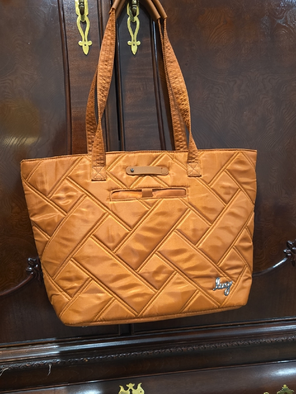 Lug Quilted Tan Tote Bag with Logo Accent